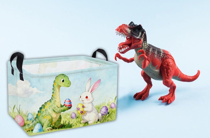 ESSME Rectangular Easter Dinosaur Baskets,Kids Storage Box,Cute Basket for Kids with Handles for Room Decor, Book Bins,Shelf Basket.(Dinosaur) - Image 4